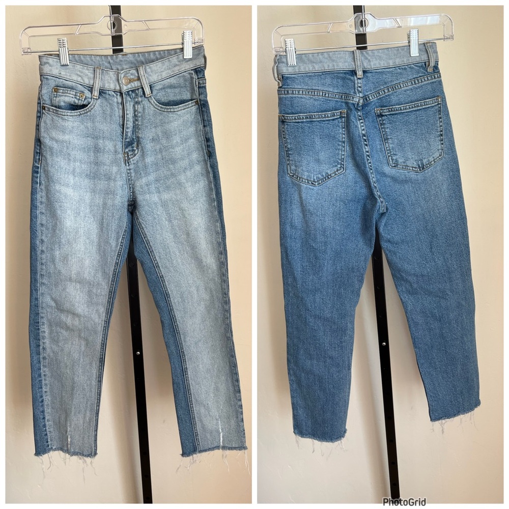 IRO Two Tone Denim Skinny Jeans Distressed Raw Hem Size 25